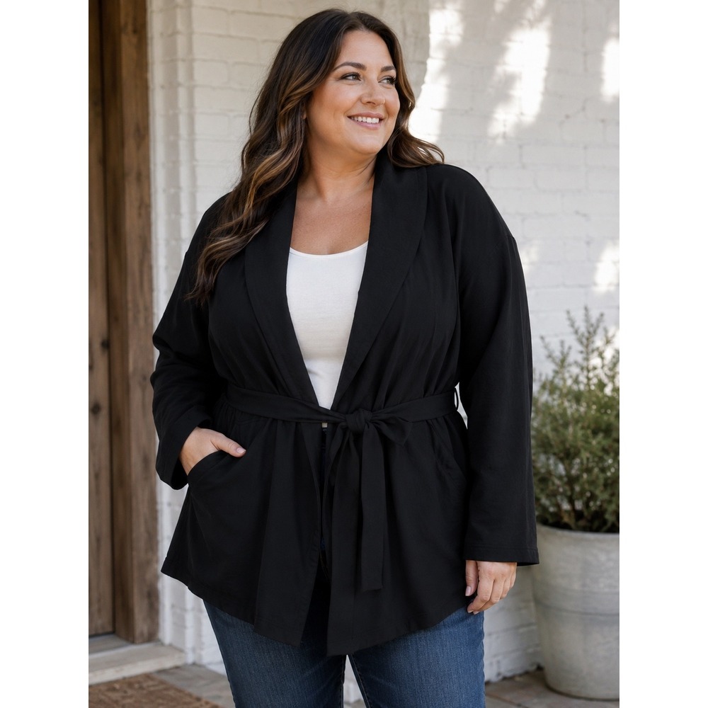 Torrid Black‎ Tie Front Blazer Cardigan Jacket  2X Shawl Collar Stretch Pockets